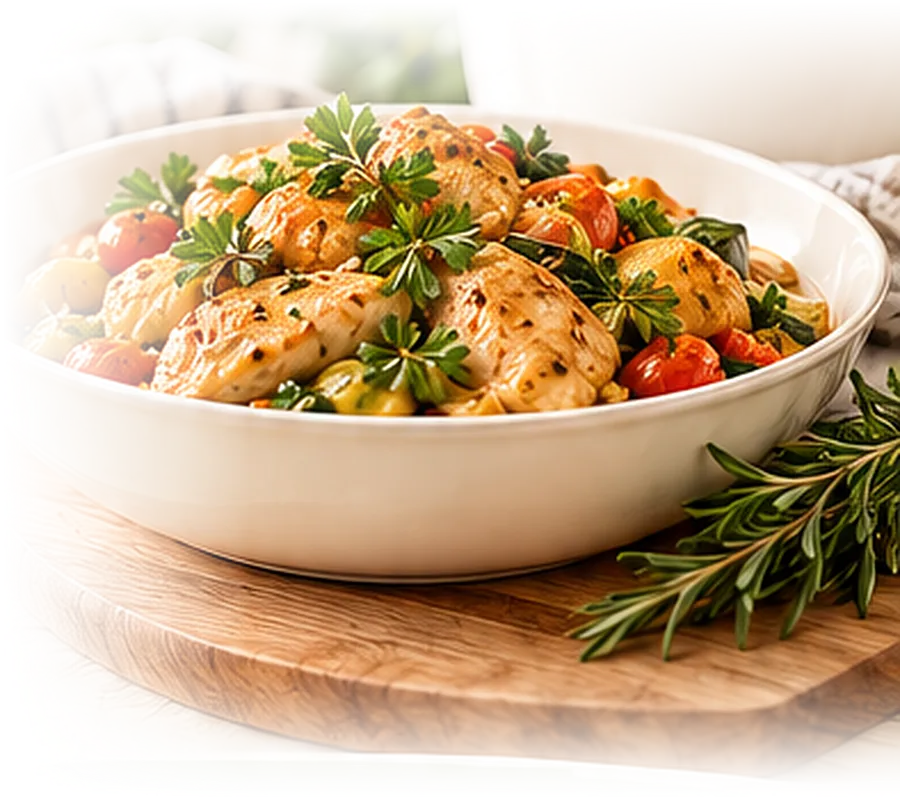 Plat mijoté maison de poulet aux légumes